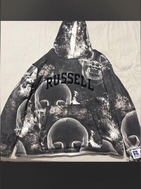 Asap Rocky Russell Athletic Boxy Crop Skull Print Hoodie